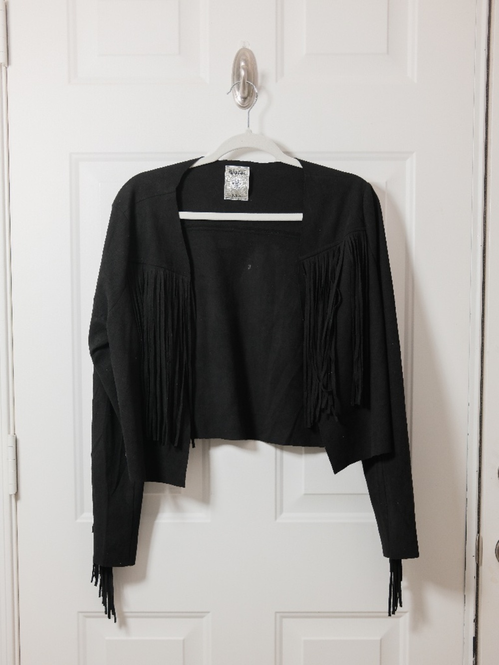 Vocal Black Fringe Cropped Jacket Women’s X-Large Open Front Western Boho